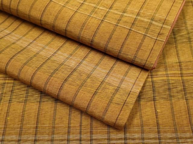 平和屋着物○黄八丈 紬 格子柄 正絹 逸品 DABB9700du 紬 平和屋着物