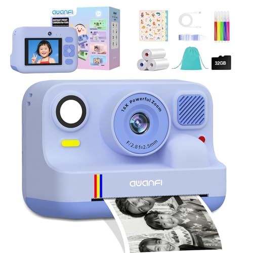 迅速に発送 インスタント印刷＆スマホ写真プリント AWANFI キッズカメラ プリントカメラ 感熱紙付き トイカメラ - 子供用デジタルカメラ 1080 P動画 4800万画素 USB-C充電 1300 mAh大容量 2.4インチ画面 9 da 18002