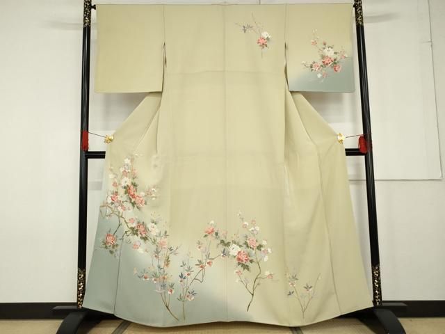 ZF-1348 訪問着 作家物 落款 モダン ハイセンス 正絹 共八掛 小豆色 平和屋着物○訪問着 友禅 枝花文 暈し染め 正絹 逸品 AABF9140cs