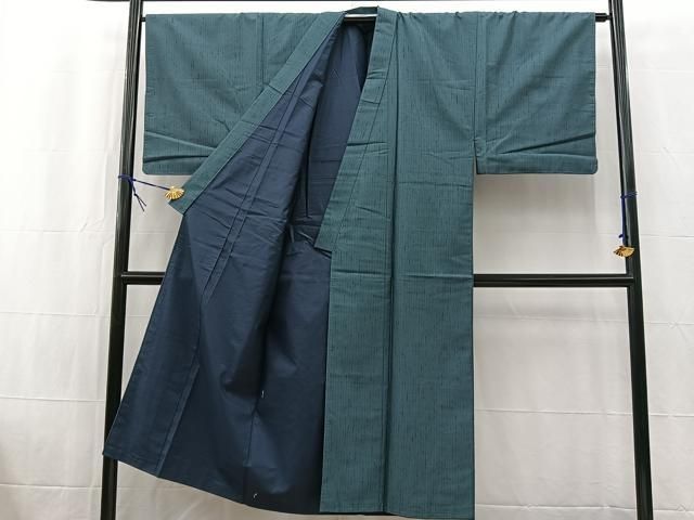 逸品 正絹 紬 霞文 平和屋着物○男性 アンサンブル 長羽織 平和 鉄御納戸色