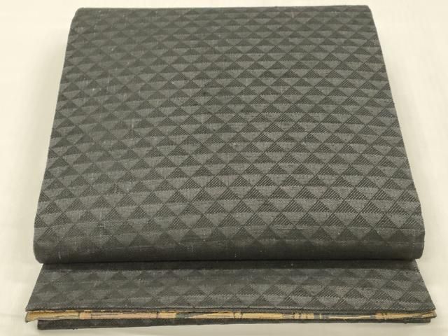 平和屋着物●両面　六通柄袋帯　紬地　松葉文　鱗文　黒地　金糸　正絹　逸品　DABC8154cm 平和屋着物○両面 六通柄袋帯 紬地 松葉文 鱗文 黒地 金糸 正絹 逸品