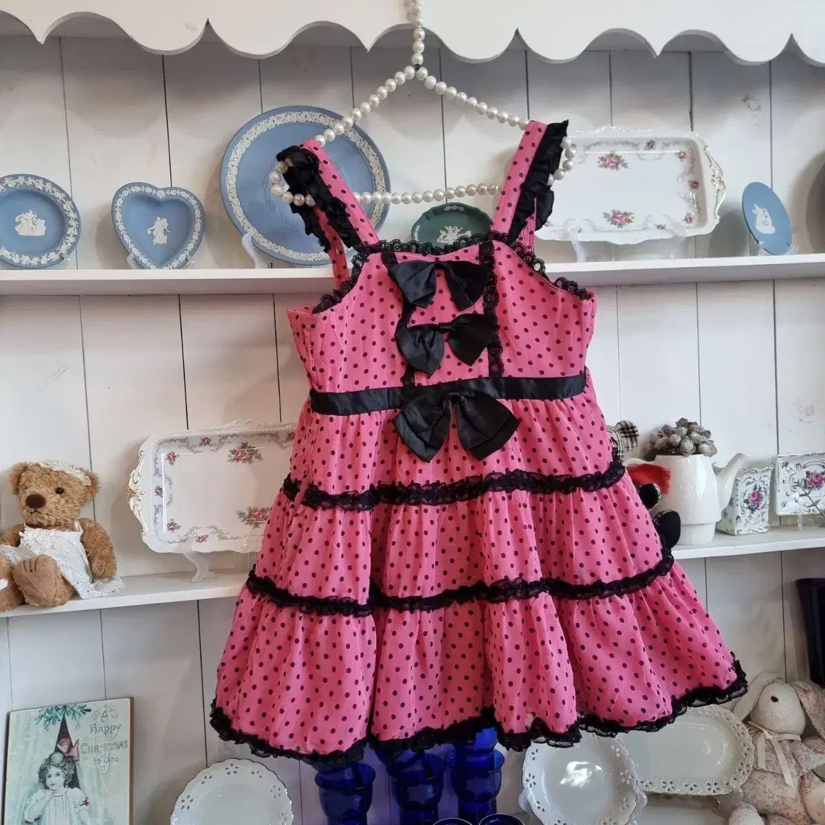 姫ギャル ラブリー ピンク ドット リー リボン レース ティアード
