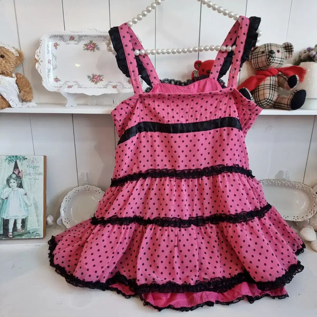 姫ギャル ラブリー ピンク ドット リー リボン レース ティアード