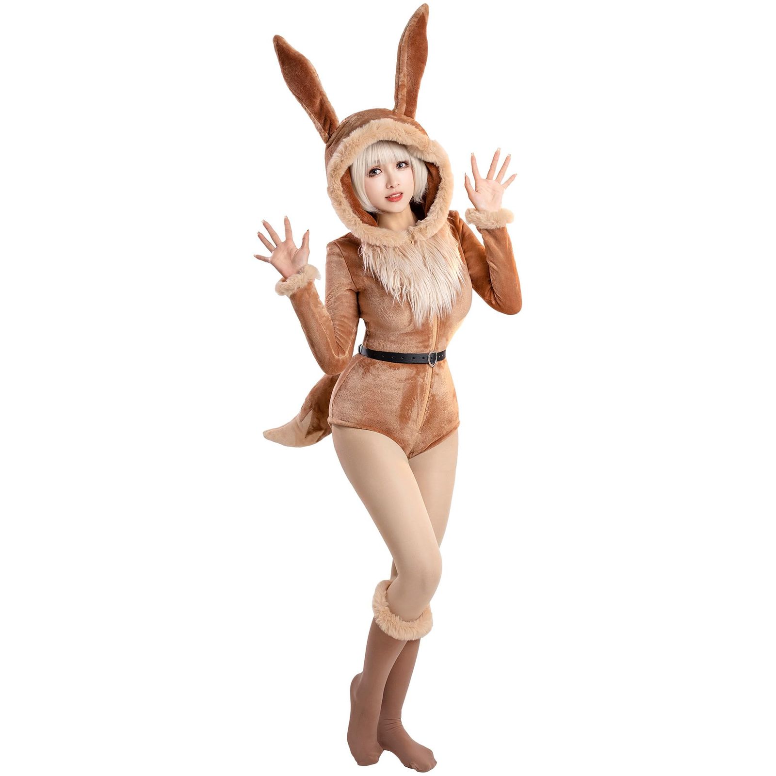 Mobbunny レディース 美女 コスチューム コスプレ コス アニメ ゲーム ホームウェア パジャマ ボディスーツ レオタード フーディー 動物風 猫 キツネ モンスター ビースト かわいい 萌え ふかふか キュート 衣装セット 仮装 変身 変装