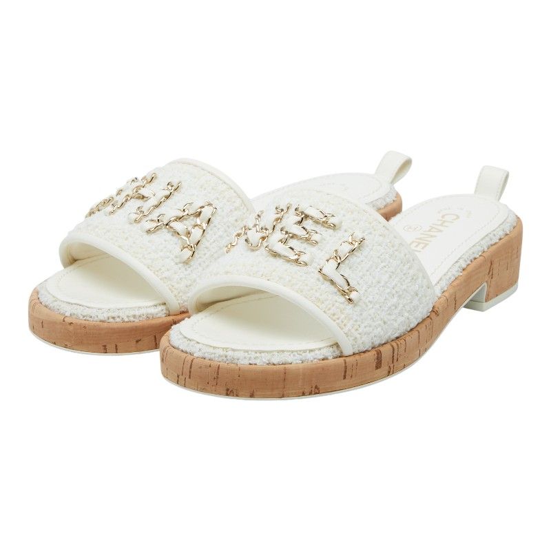 シャネル ロゴ ミュール サンダル サイズ：37C G34826 ホワイト