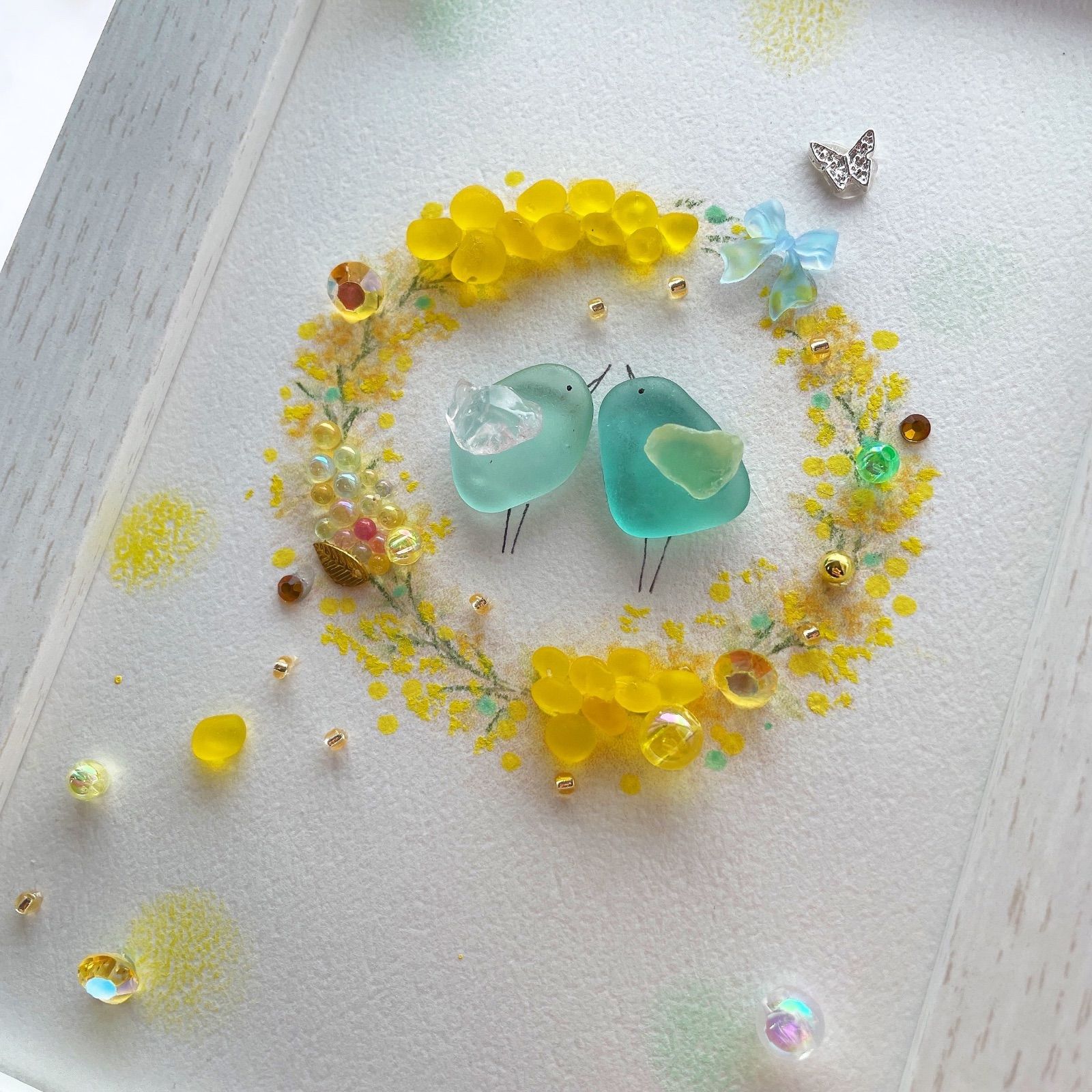 シーグラスアート 春が待ち遠しい♡〜ミモザバージョン〜 - メルカリ