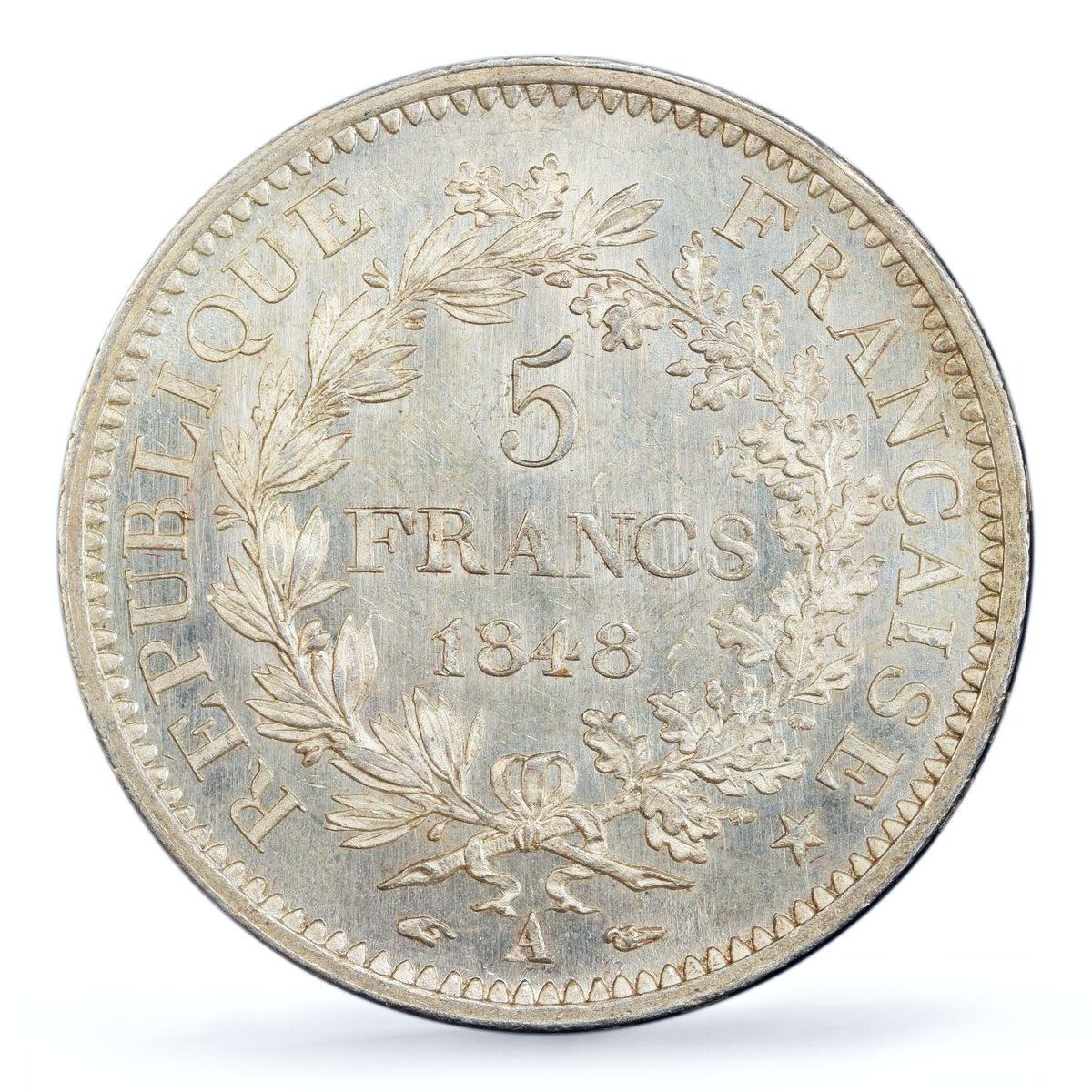 フランス 5フラン 自由 平等 友愛 ヘラクレス MS62 PCGS 銀貨 1848年