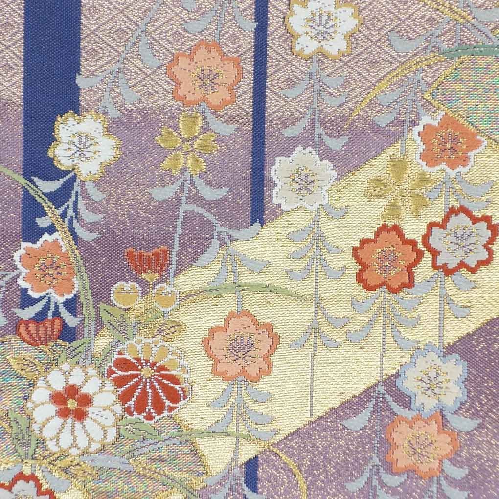 袋帯 幅31cm 長さ452cm レディース 花柄 秋冬春用 正絹（シルク