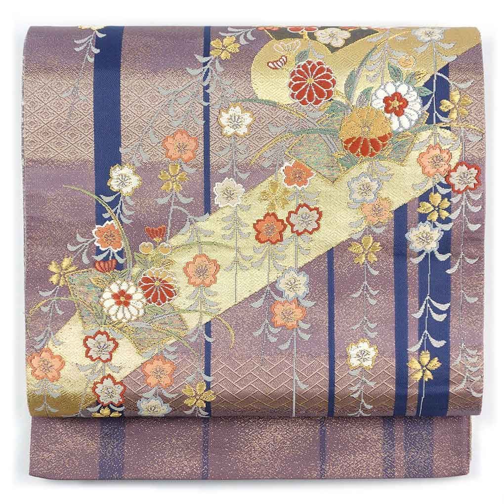 袋帯 幅31cm 長さ452cm レディース 花柄 秋冬春用 正絹（シルク
