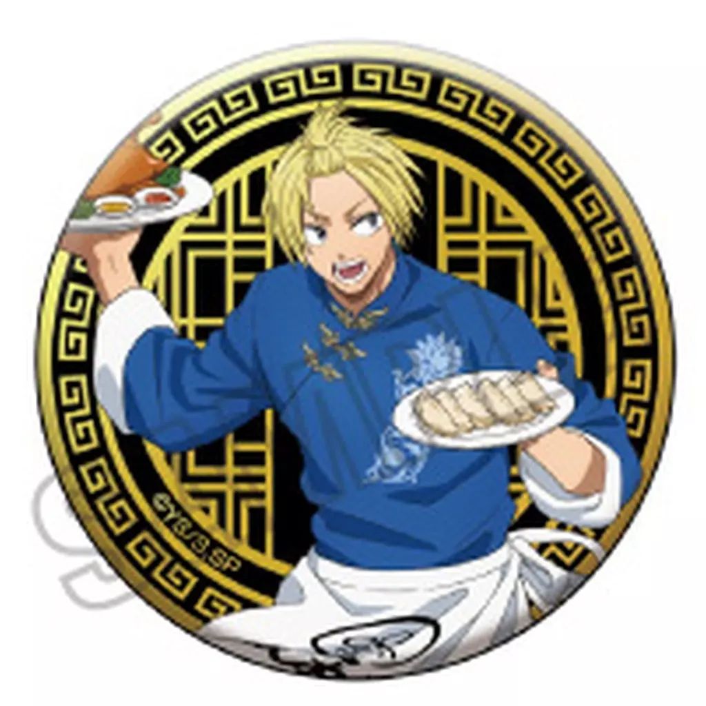中古】バッジ・ピンズ 朝倉シン(半身/背景ブラック×ゴールド