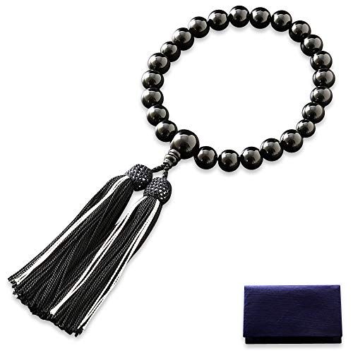 京仏壇はやし 数珠 男性用 正絹 頭房 黒オニキス 数珠袋セット M 039 オニキス 京都 念珠 葬儀 すべての宗派でお使いいただけます