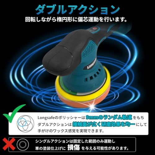 マキタ 互換 ポリッシャー 車 軽量1.22 kg 8段変速 145 mm 日本企業 コードレス 電動ポリッシャー 充電式 ダブルアクション 18 Vバッテリー対応 初心者 洗車 艶出し 傷消し DIY POL 02 Longsafe 本体のみ