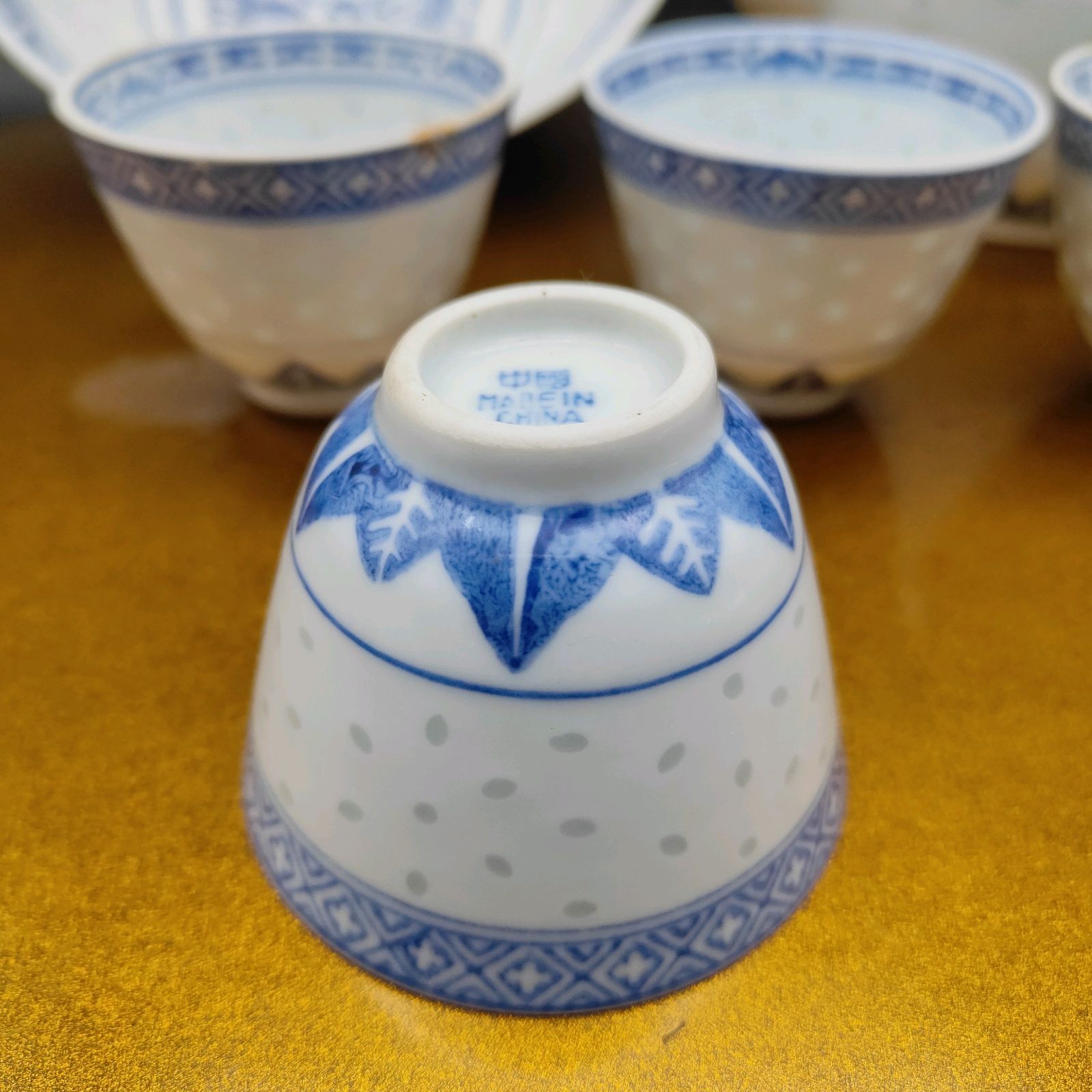 景徳鎮 中鉢 ティーポット カップ 7点セット 中国 玲瓏 蛍焼き 透かし