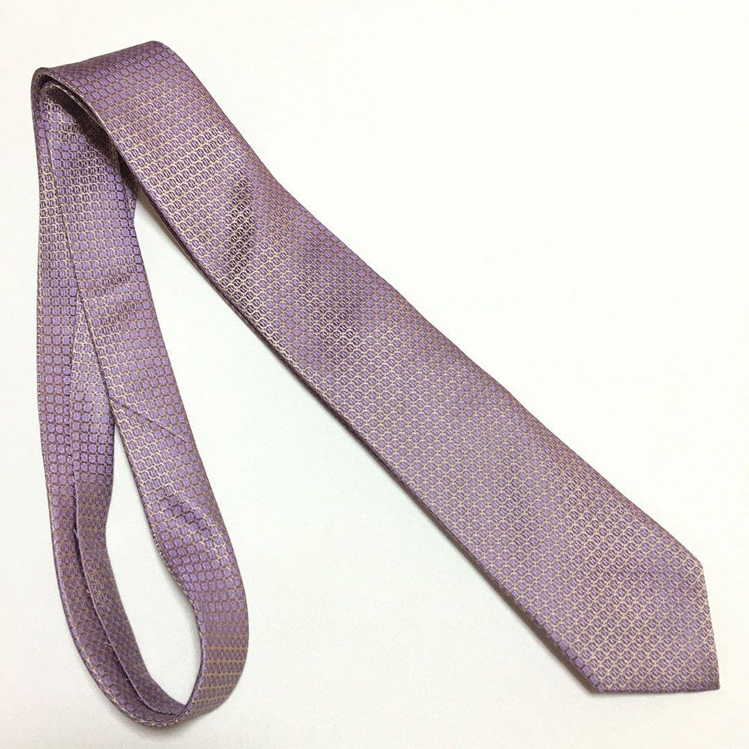 未使用級 エルメス HERMES ネクタイ シルク100% パープル 総柄 ドット