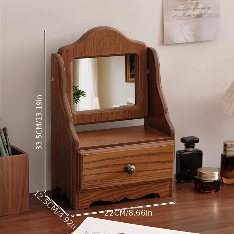 新品 木製 卓上 ミニ 鏡台 木目調 ミニドレッサー ミニドレッサー 姫鏡台 卓上 ミラー 引き出し 木製 ドレッサー メイク
