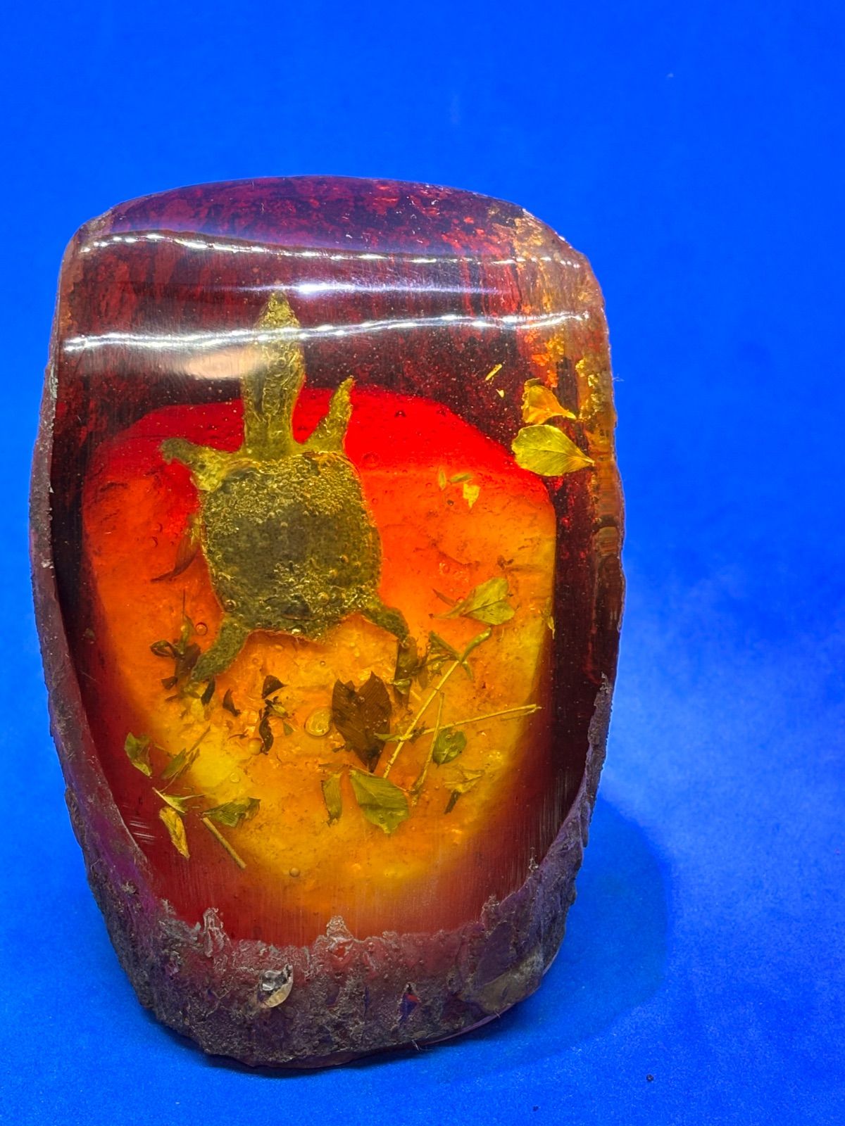 美品 琥珀ウミガメ置物 祈福長寿 約9×7×7cm、重量約498g【4862