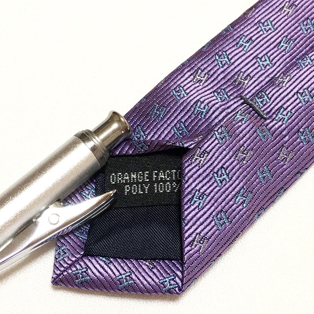 未使用級 エルメス HERMES ネクタイ シルク100% パープル H柄 261-449