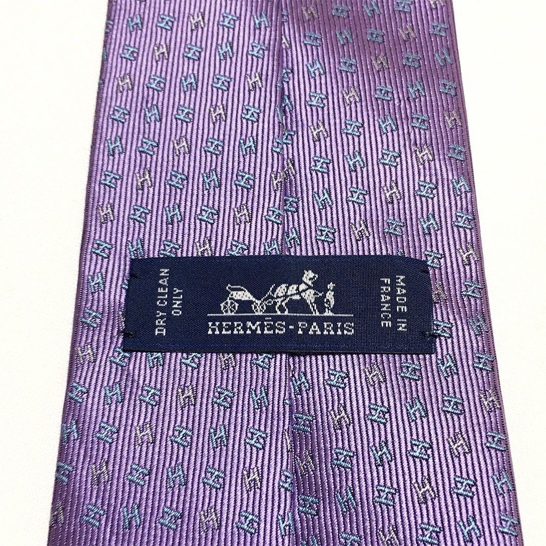 未使用級 エルメス HERMES ネクタイ シルク100% パープル H柄 261-449
