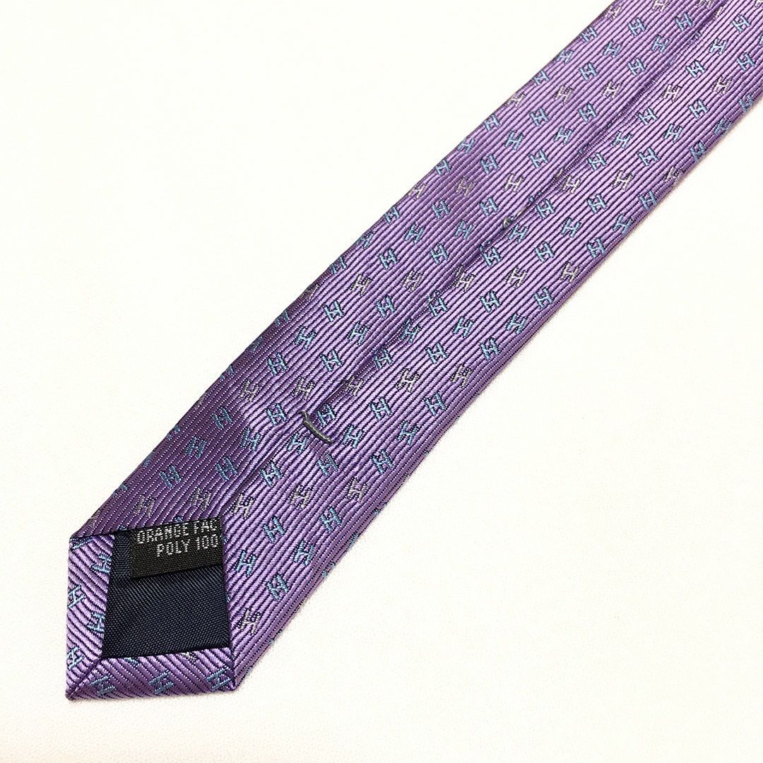 未使用級 エルメス HERMES ネクタイ シルク100% パープル H柄 261-449