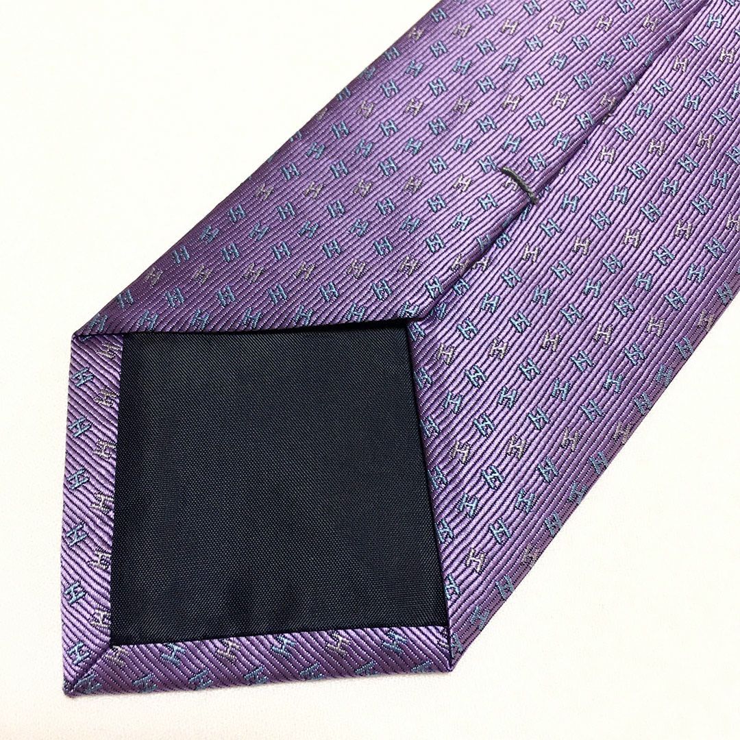 未使用級 エルメス HERMES ネクタイ シルク100% パープル H柄 261-449