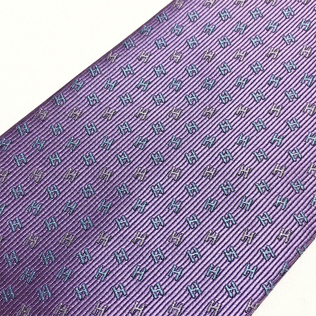 未使用級 エルメス HERMES ネクタイ シルク100% パープル H柄 261-449