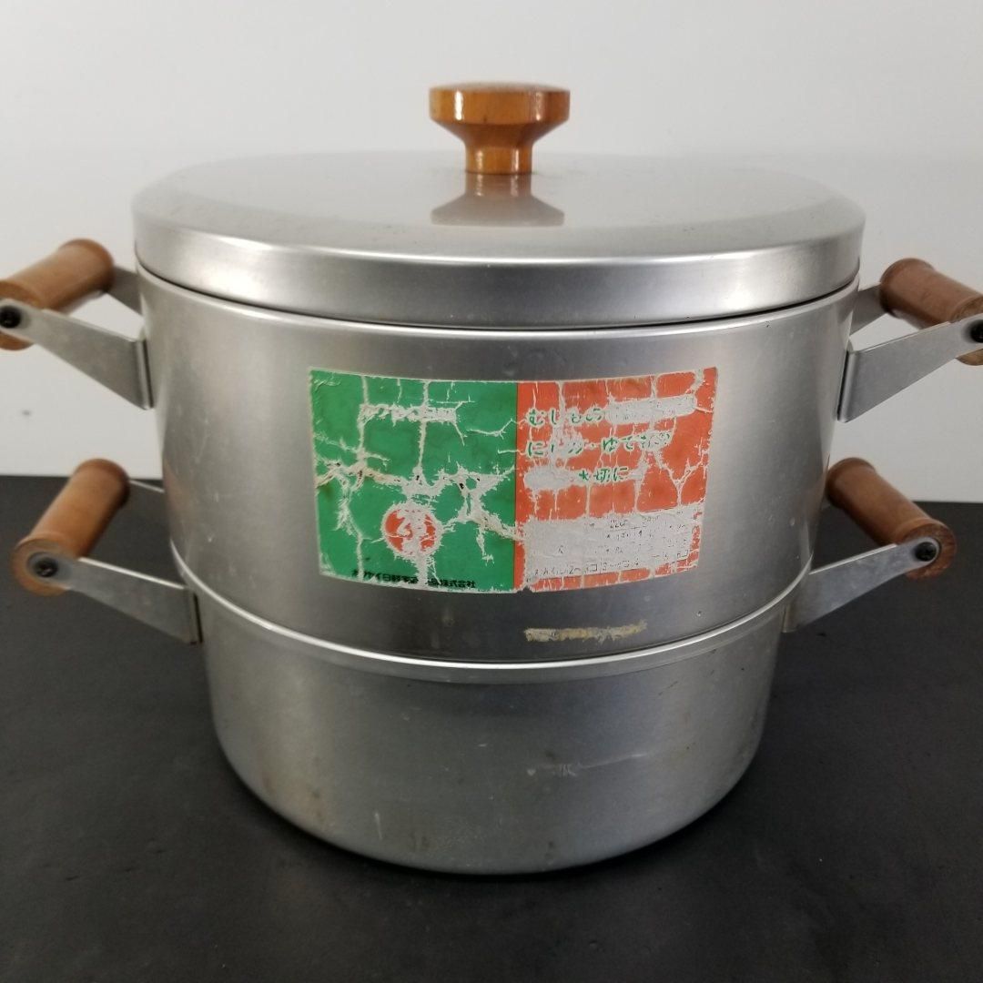 ホクセイ日軽 アルミ製 2段 蒸し器 26cm 木製ハンドル 中古 使用感