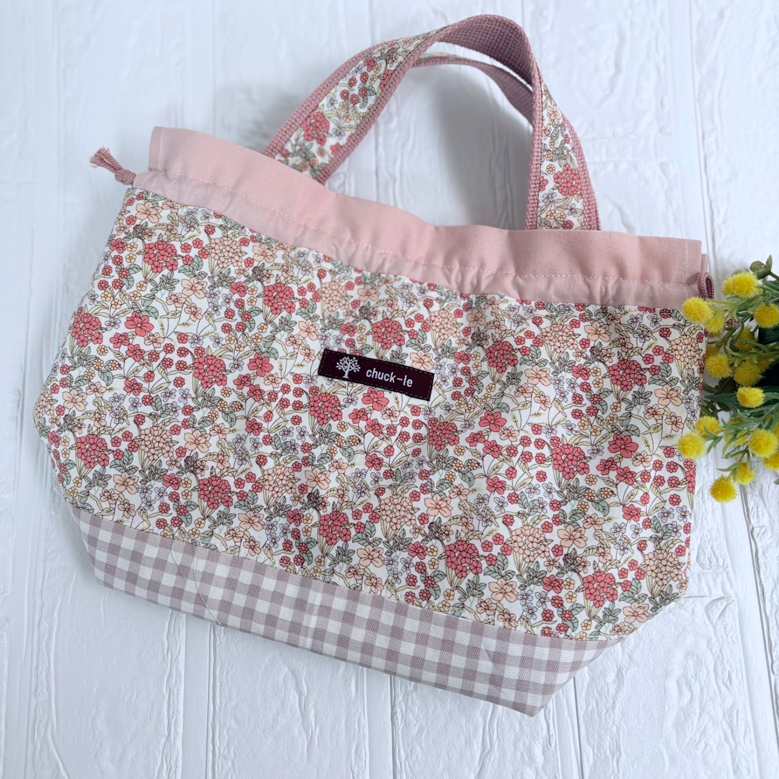 ハンドメイド】花柄 保温保冷 巾着トートランチバッグ - メルカリ