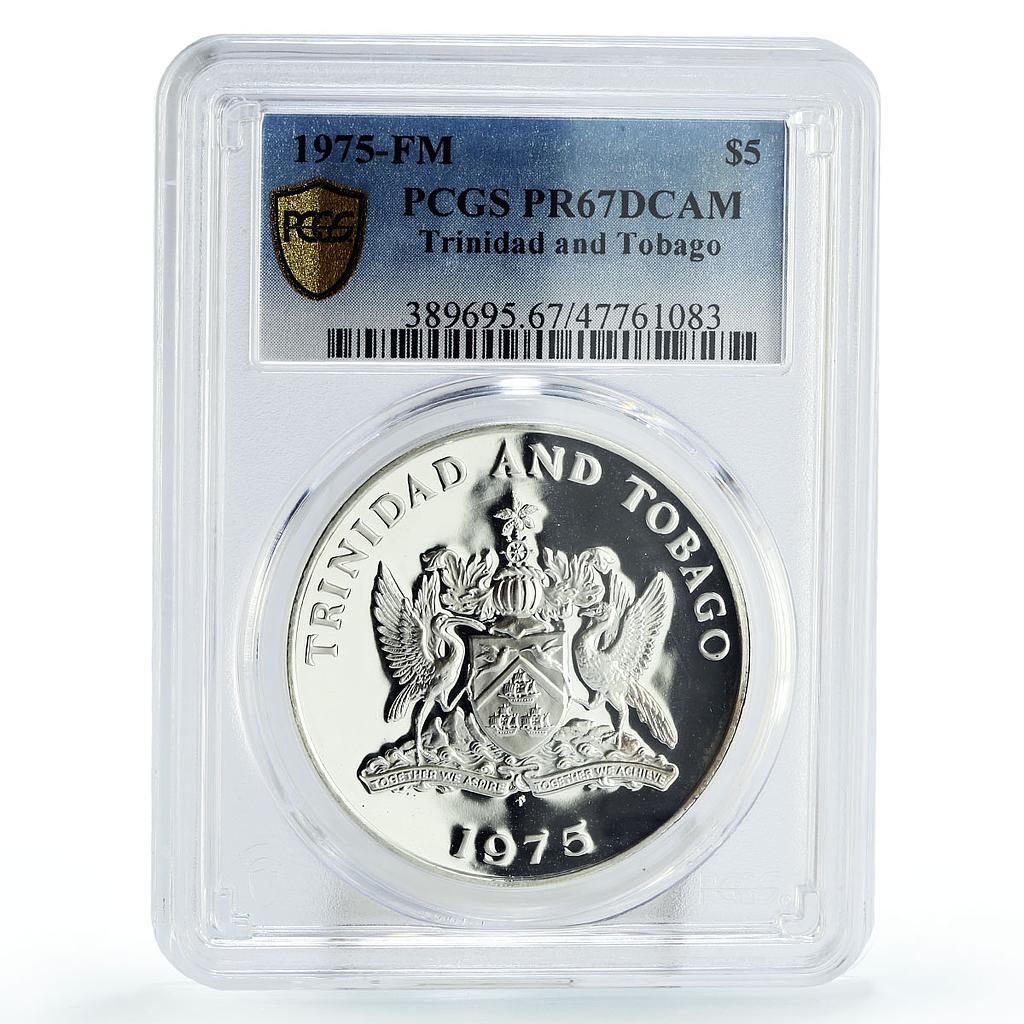 トリニダード・トバゴ 5ドル 10th 独立記念 KM-8 PR67 PCGS 銀貨 1975
