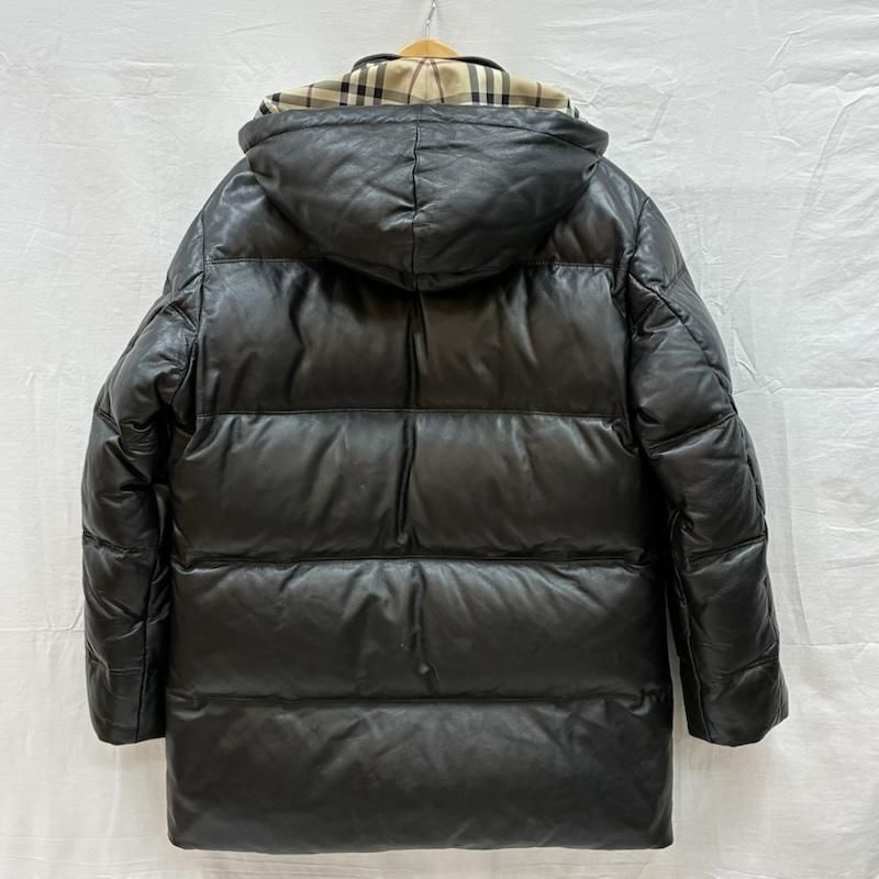 バーバリーロンドン ノバチェック レザー 羊革 フーデッド ダウン