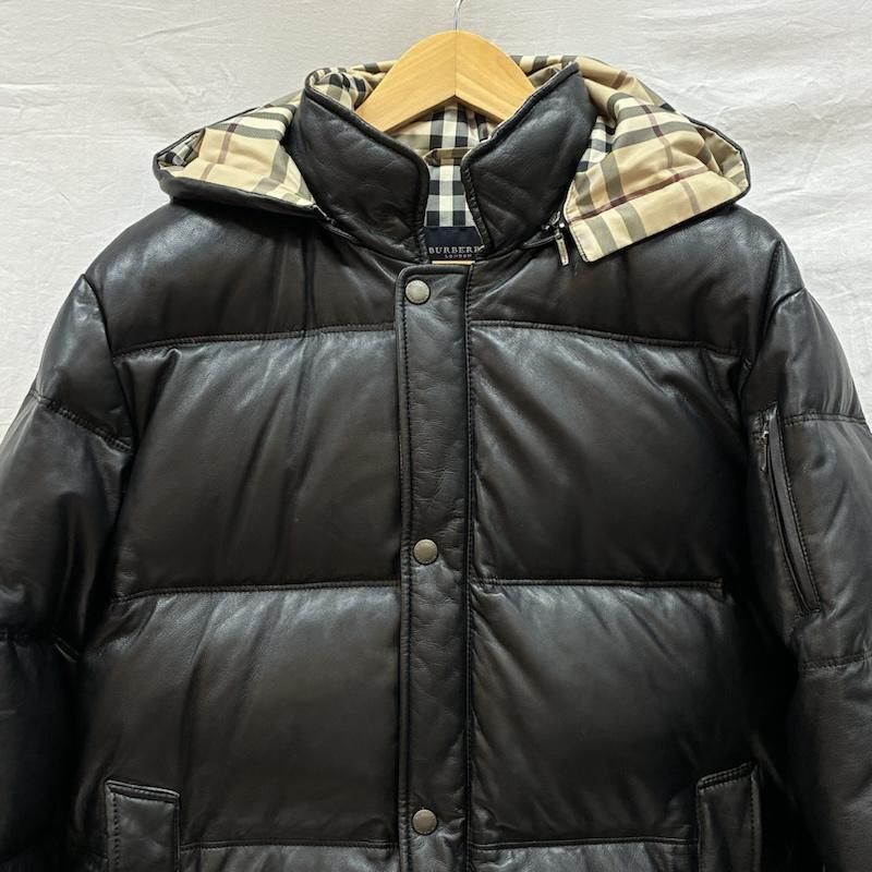 バーバリーロンドン ノバチェック レザー 羊革 フーデッド ダウン