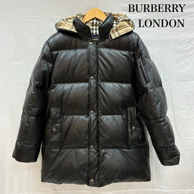 バーバリーロンドン ノバチェック レザー 羊革 フーデッド ダウン