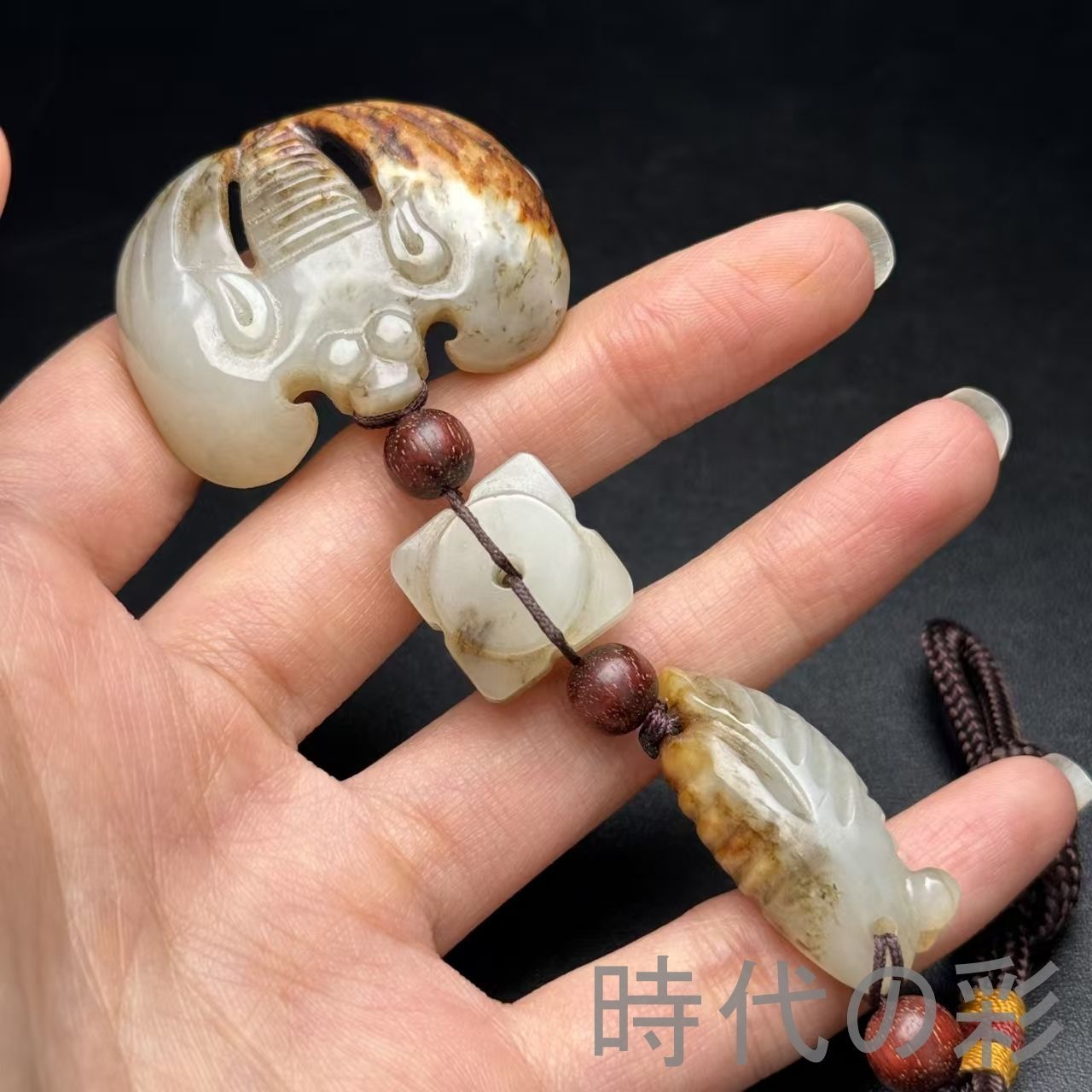 和田古玉 組玉佩 玉蝉 玉琮 蝙蝠 彫刻』中国古美術 唐物 天然石 裝身具