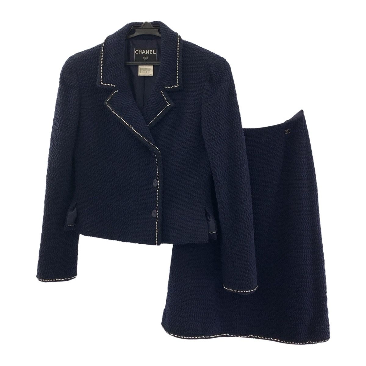 美品 シャネル ツイード ココマーク ラインストーン サイズ36 ネイビー
