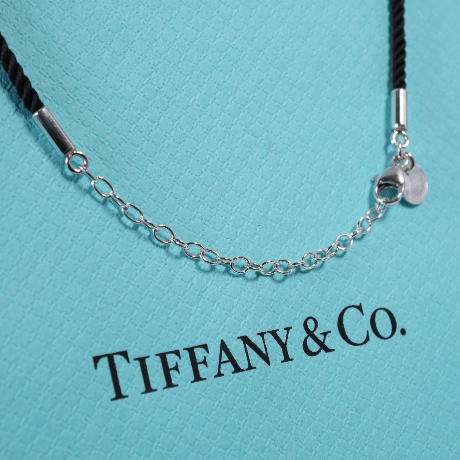 極美品44cmティファニー ブラック コード シルバー ネックレス/25-684