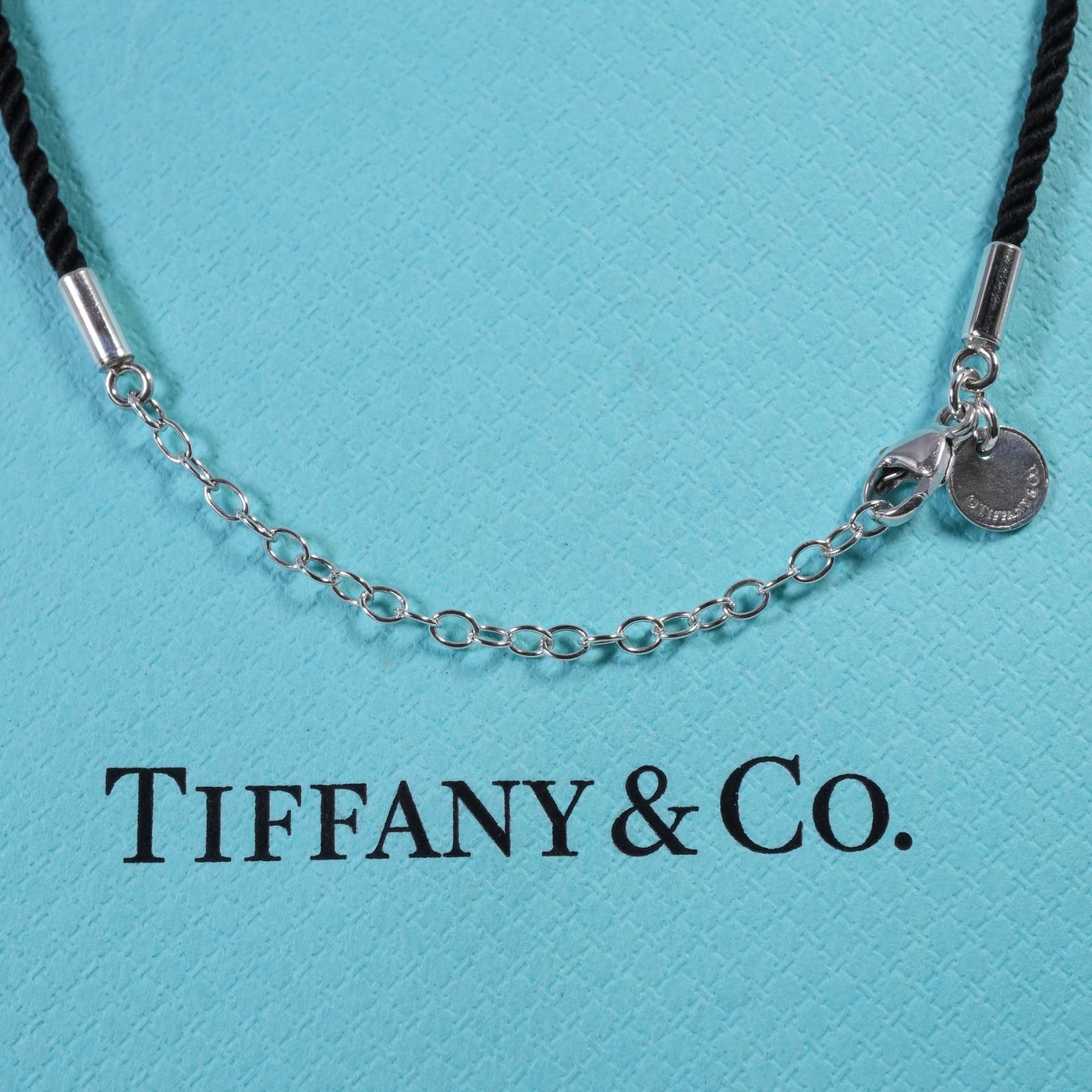 極美品44cmティファニー ブラック コード シルバー ネックレス/25-684