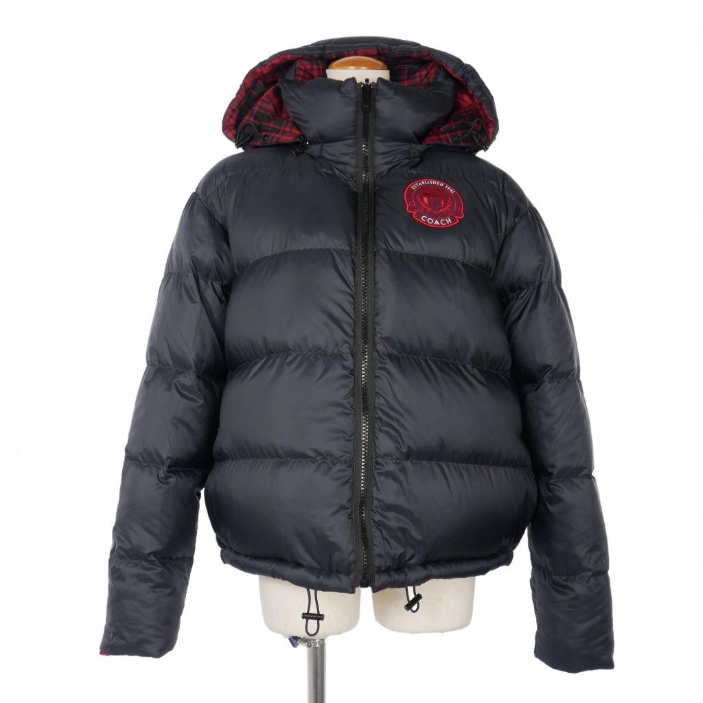 コーチ COACH ダウンジャケット フード付き リバーシブル 赤チェック L