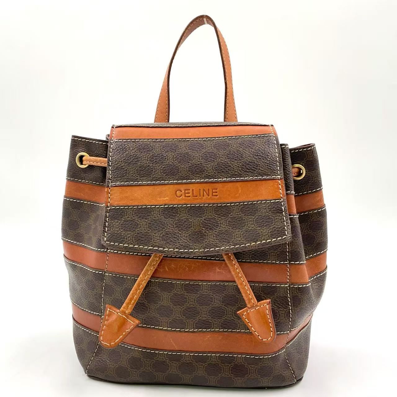 CELINE マカダム柄 レザー×PVC ブラウン×ライトブラウン ミニリュック