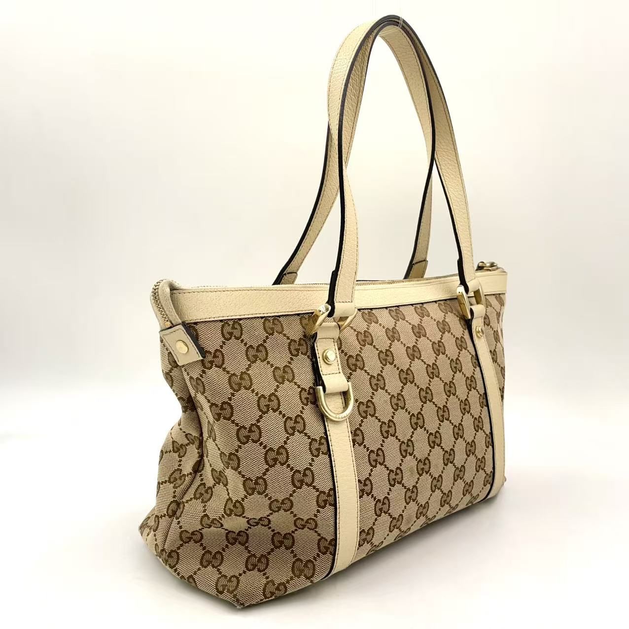 GUCCI アビー GGキャンバス レザー×キャンバス オフホワイト×ブラウン