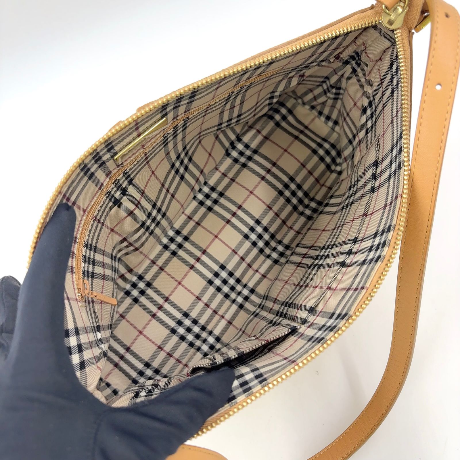 BURBERRY ノバチェック ロゴ型押し レザー ベージュ ワンショルダー