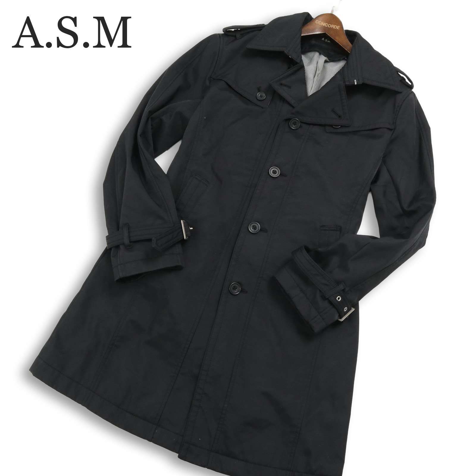 A.S.M アトリエサブ メン 通年 裏地千鳥柄☆ スリム トレンチ コート 