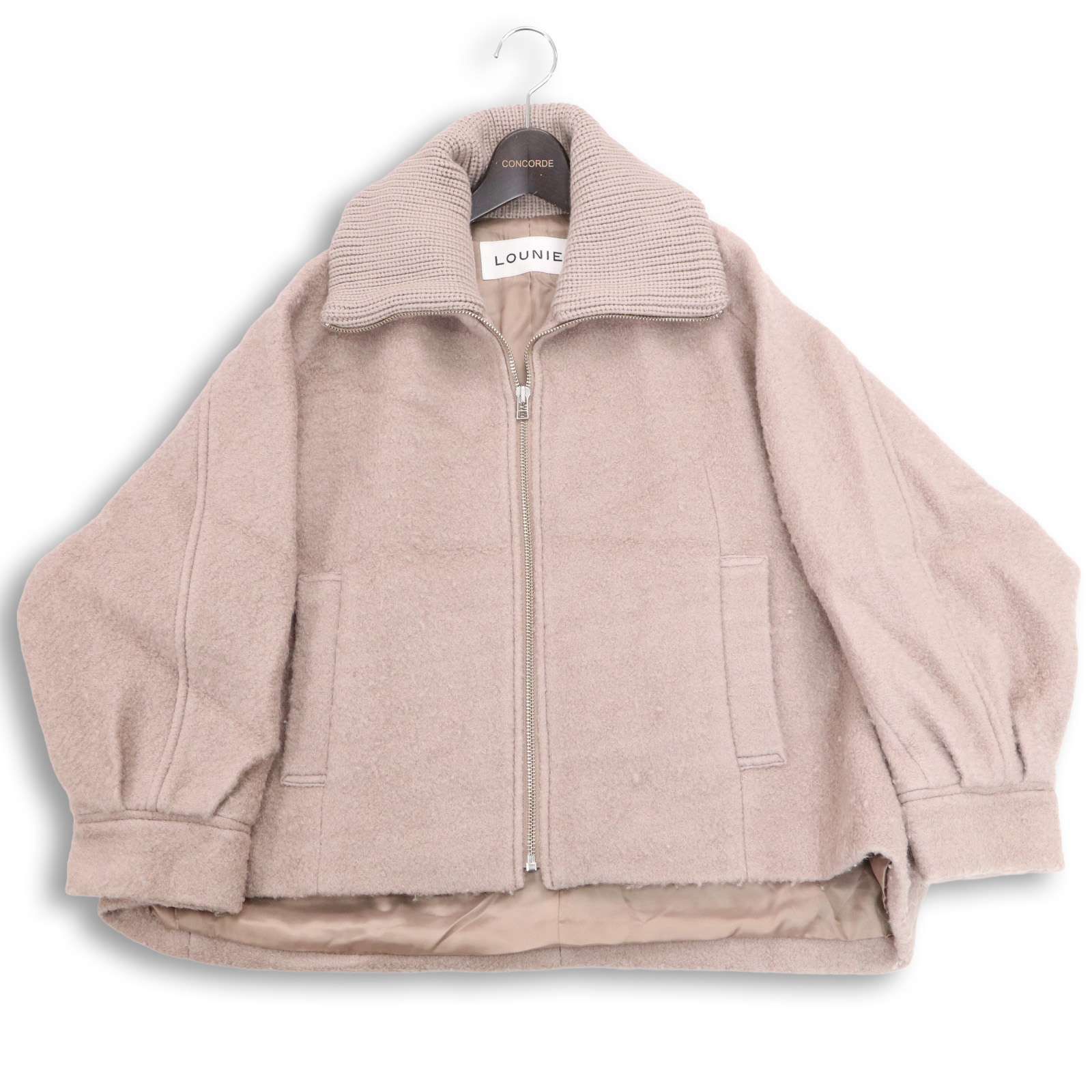 LOUNIE ルーニィ 秋冬 ウール☆ 日本製生地 襟ニット ジップ ショート