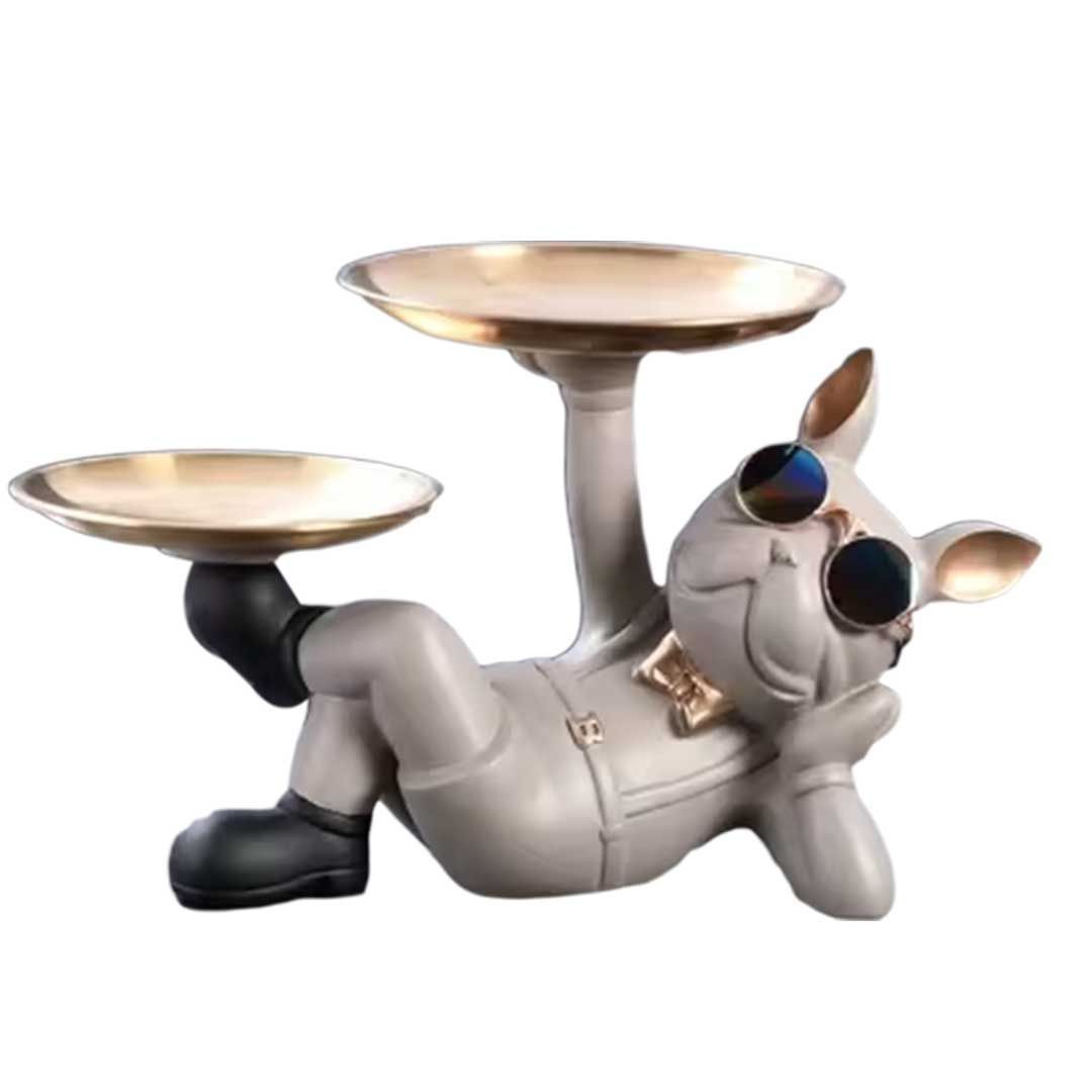  犬の置物 犬 置物 皿2枚持ち 5カラー ブルドッグ 小物入れ 皿持ち ブラック ネックレス収納 置物 インテリア小物