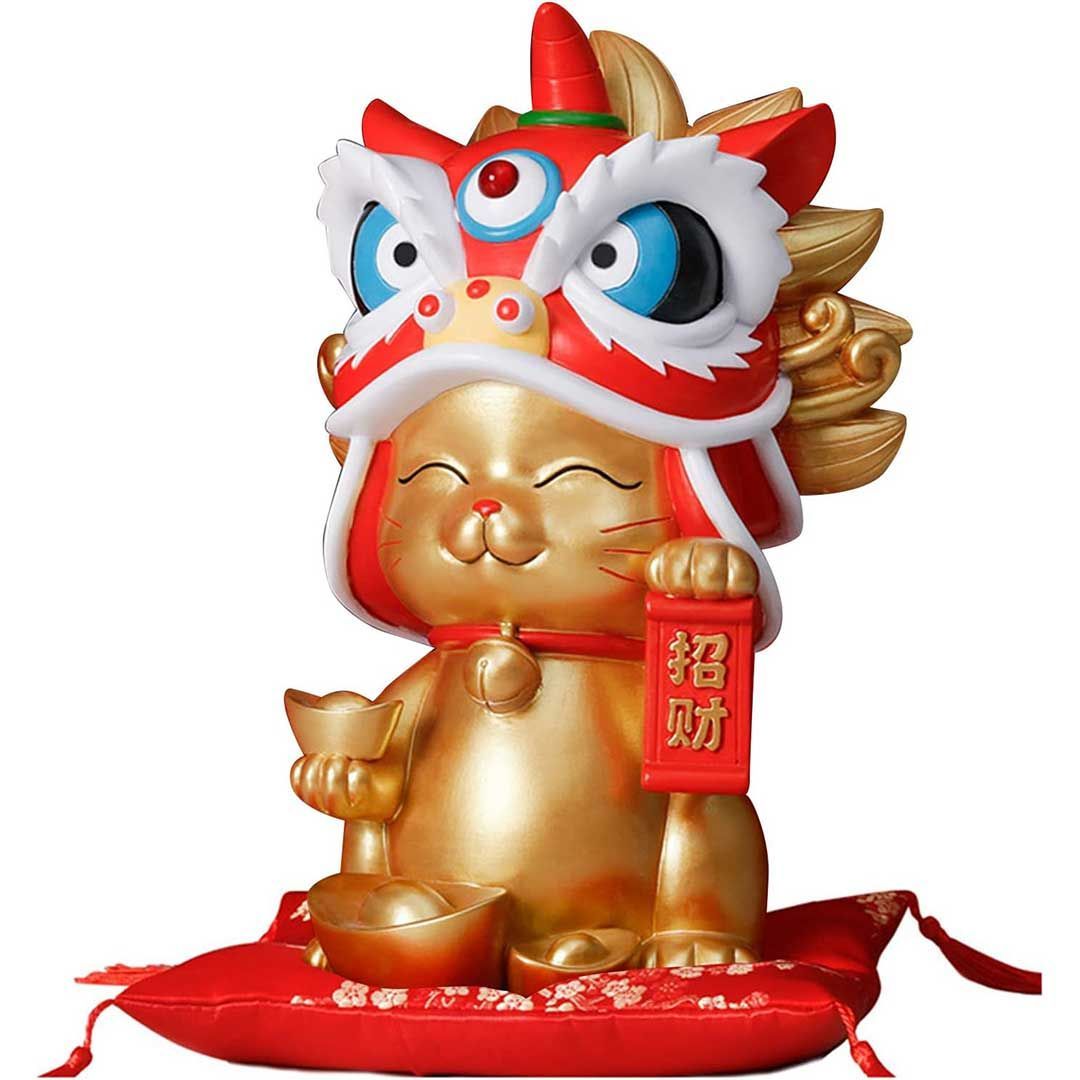  貯金箱 獅子の帽子を被った招き猫 獅子招き猫 全2色 コイン バンク デスクアクセサリー 置物 インテリア小物