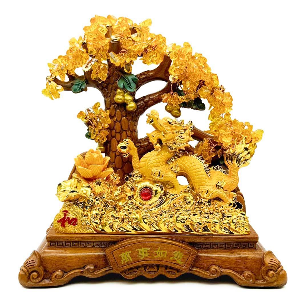 風水 龍の黄金木 大サイズ 招財樹 金のなる木 置物 シトリン 蓮 龍
