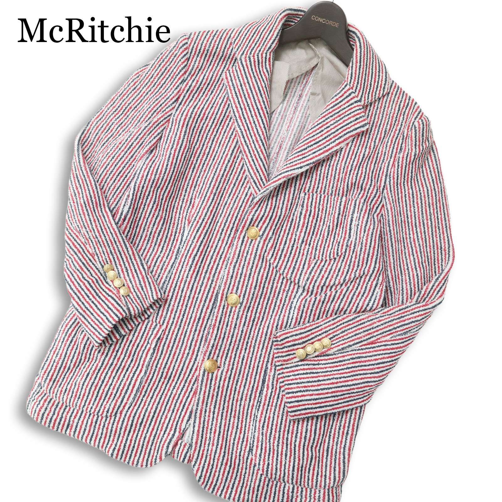 L.B.M1911イタリア製ストライプ テーラードジャケット新品未使用 イタリア製☆ McRitchie マックリッチ 通年 パイル生地 ストライプ 金