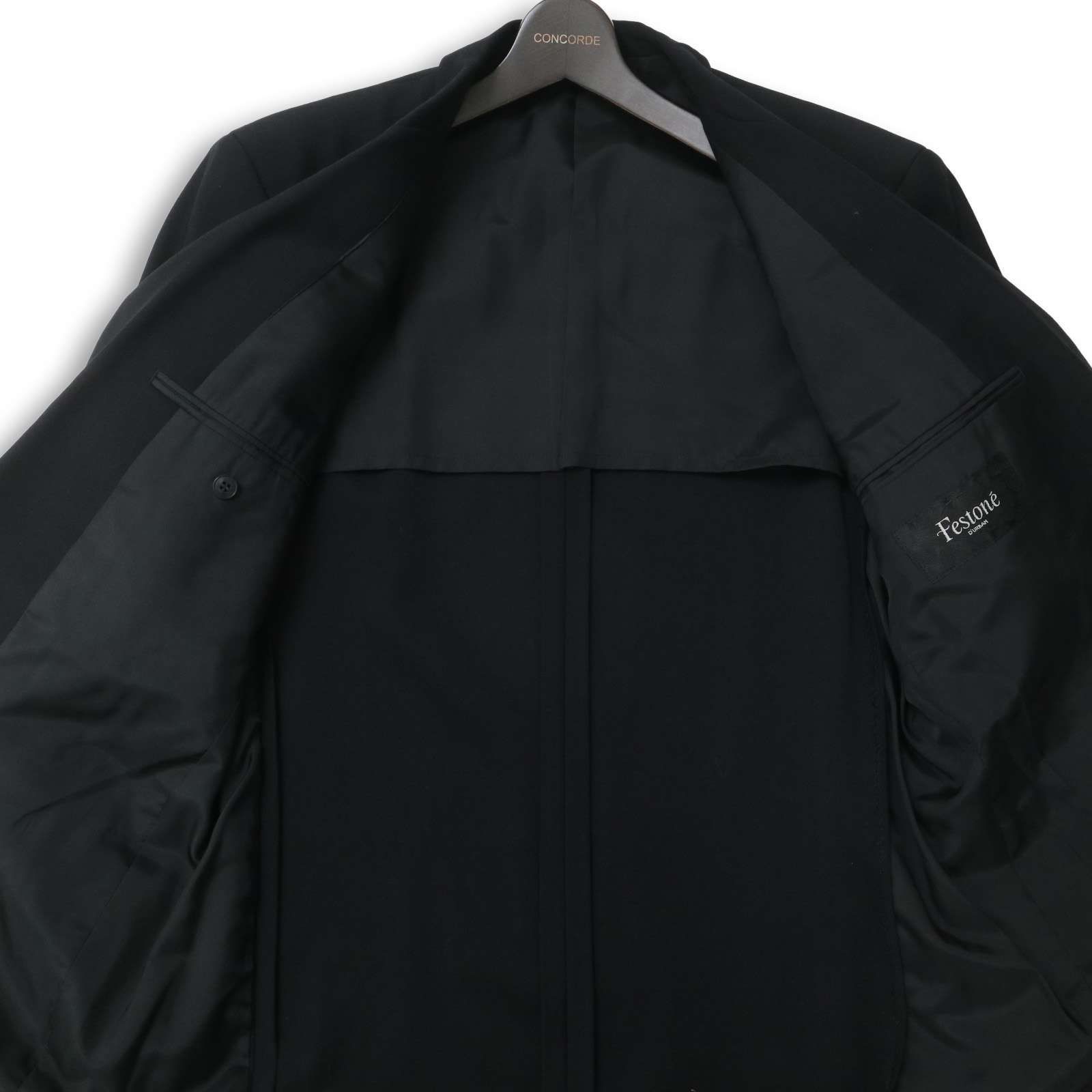 【美品】DURBAN festone ダブルスーツ 黒 ウール100% ダーバン D'URBAN DELFINO ネイビー無地スーツ スーツ