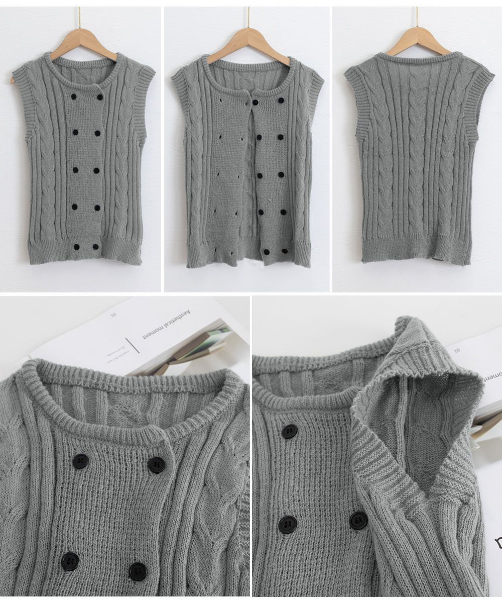 日本倉庫即納】 ケーブル編みニットベスト ダブルブレスト - メルカリ