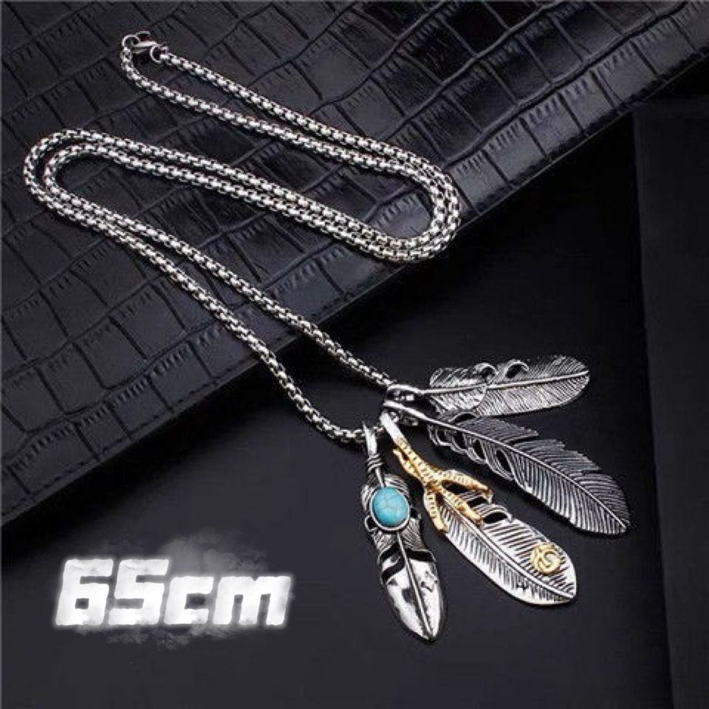 新品 シルバー フェザー ネックレス 羽 羽根モチーフ チャーム 4連