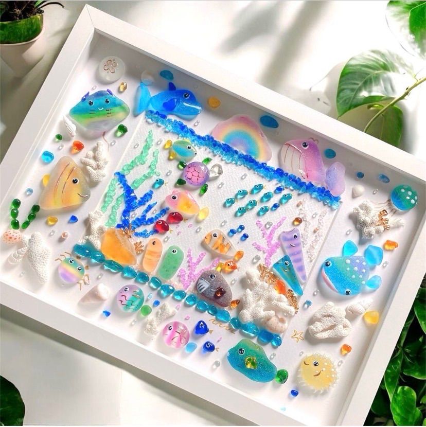 Sea paradise❣️海シーグラスアート❣️大きいサイズ 水族館 熱帯魚