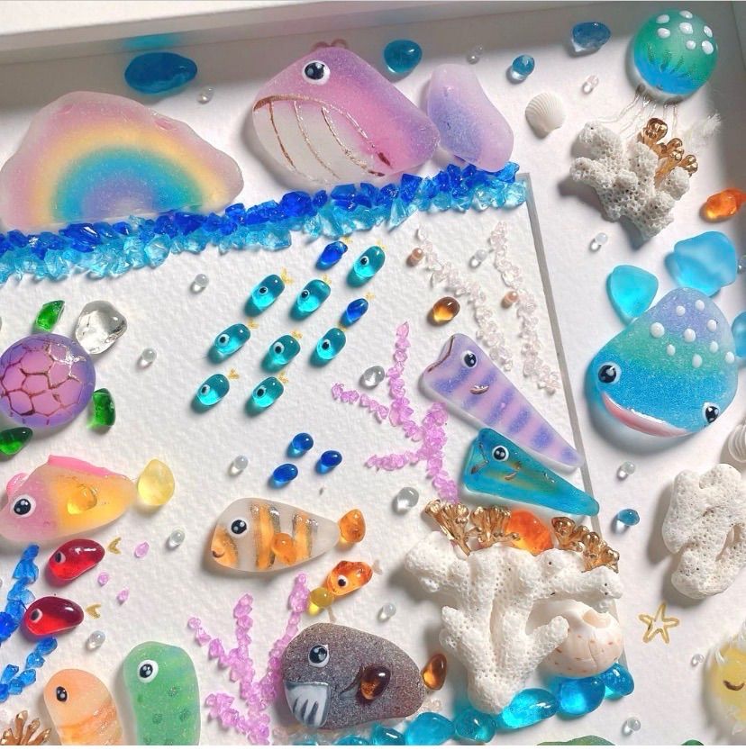 Sea paradise❣️海シーグラスアート❣️大きいサイズ 水族館 熱帯魚